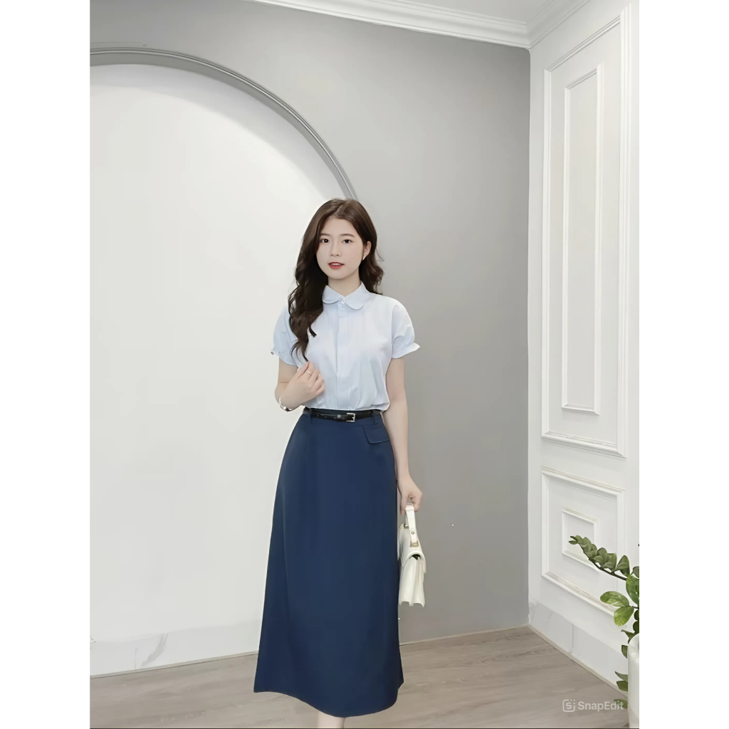 Chân Váy Chữ A Dáng Dài Ghép Mảnh Cách Điệu Phối Nắp Túi_Shopngoctrang19_Chất Liệu Vitex_Dài 80CM