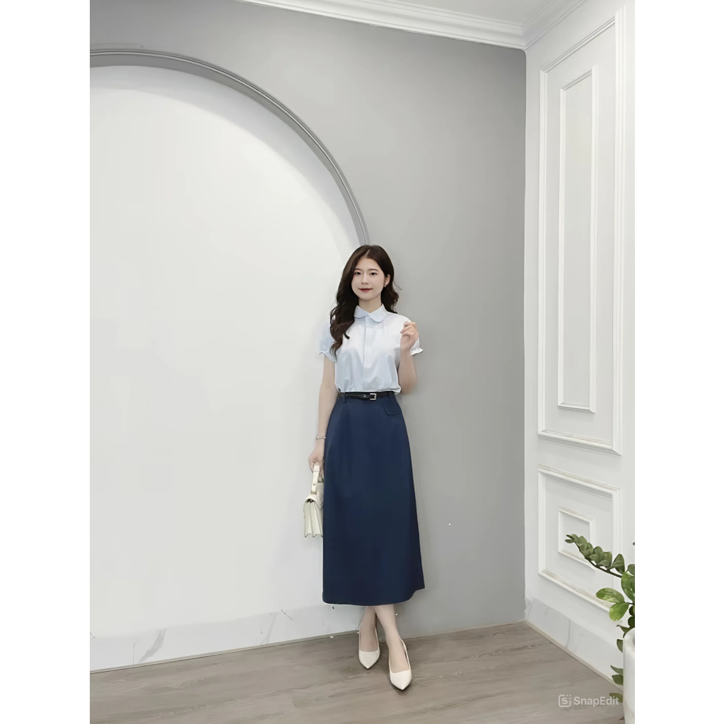 Chân Váy Chữ A Dáng Dài Ghép Mảnh Cách Điệu Phối Nắp Túi_Shopngoctrang19_Chất Liệu Vitex_Dài 80CM