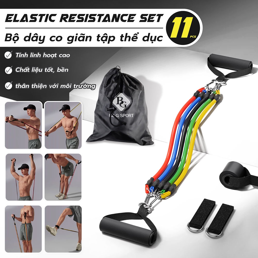 Ảnh BG- Dây Ngũ Sắc Tập Gym 6017, Dây Đàn Hồi Kháng Lực Tập Full Body, Dụng Cụ Tập Thể Hình Tại Nhà 1