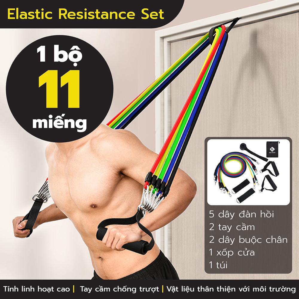 Ảnh BG- Dây Ngũ Sắc Tập Gym 6017, Dây Đàn Hồi Kháng Lực Tập Full Body, Dụng Cụ Tập Thể Hình Tại Nhà 2