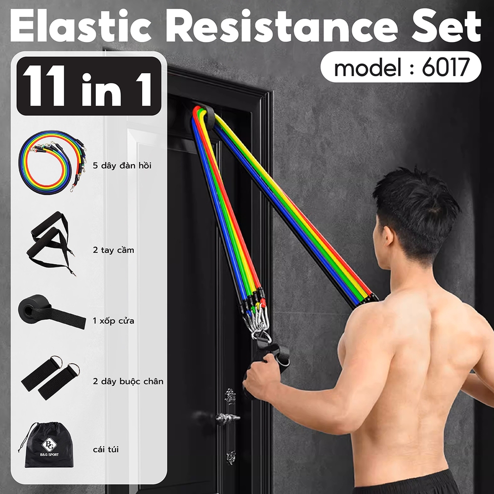 Ảnh BG- Dây Ngũ Sắc Tập Gym 6017, Dây Đàn Hồi Kháng Lực Tập Full Body, Dụng Cụ Tập Thể Hình Tại Nhà 3