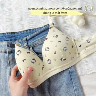 Áo ngực nữ không gọng đệm mút mỏng thoáng khí họa tiết hello kitty dễ thương xinh xắn DEVARI A224