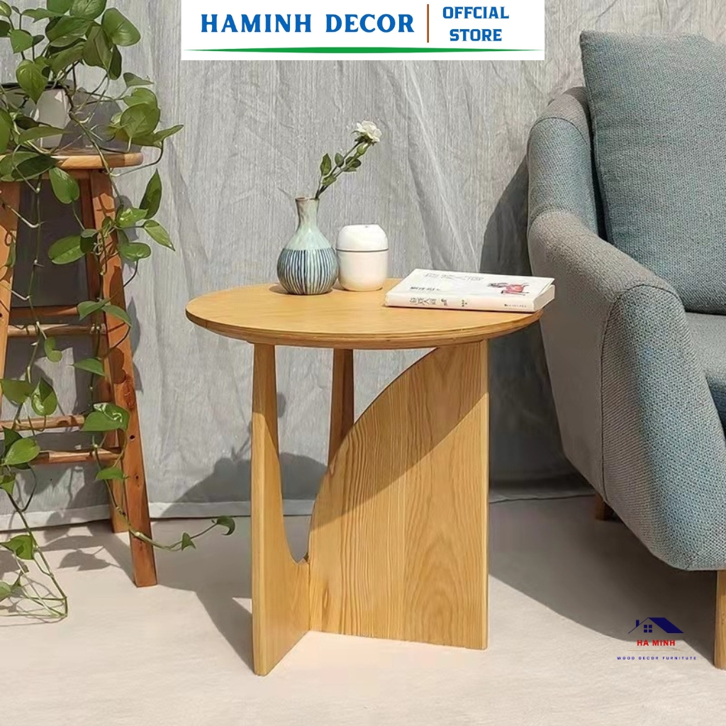 Bàn trà decor chân chữ V bàn cafe gỗ trang trí phòng khách phòng ngủ để ngoài ban công HM168