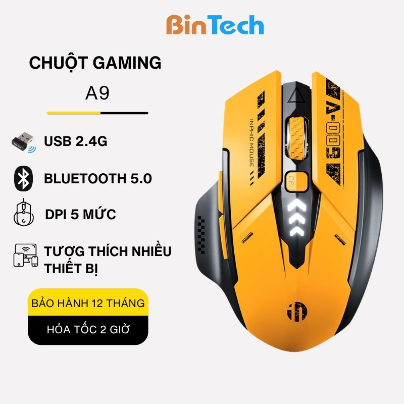 Chuột gaming không dây bluetooth BINTECH Inphic A9, chơi game chuyên ...