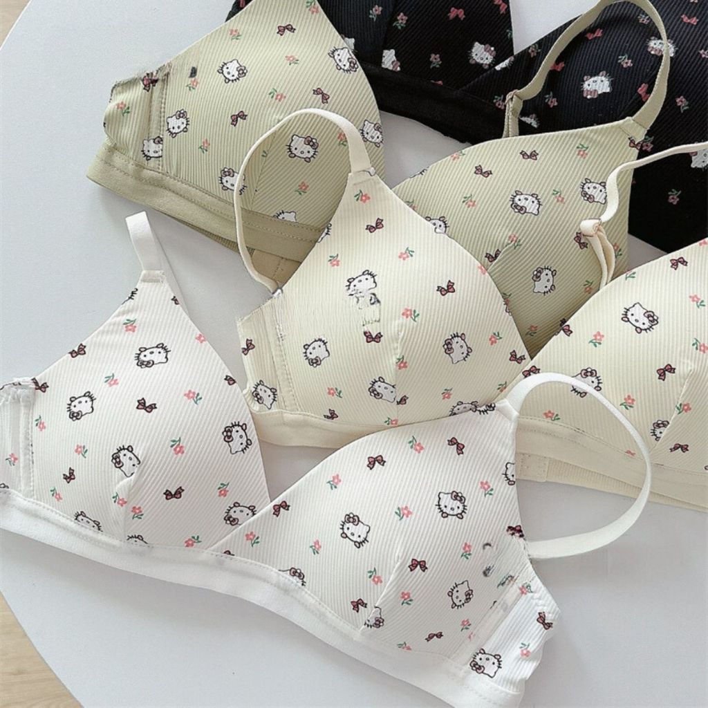 Áo ngực nữ không gọng đệm mút mỏng nhẹ 3 nấc cài tiện lợi họa tiết hello kitty dễ thương LANIXA A224
