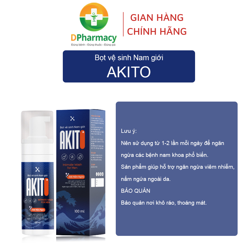 Bọt vệ sinh dành cho nam giới Akito diệt nấm candida, kháng khuẩn, khử mùi vùng kín 100ml