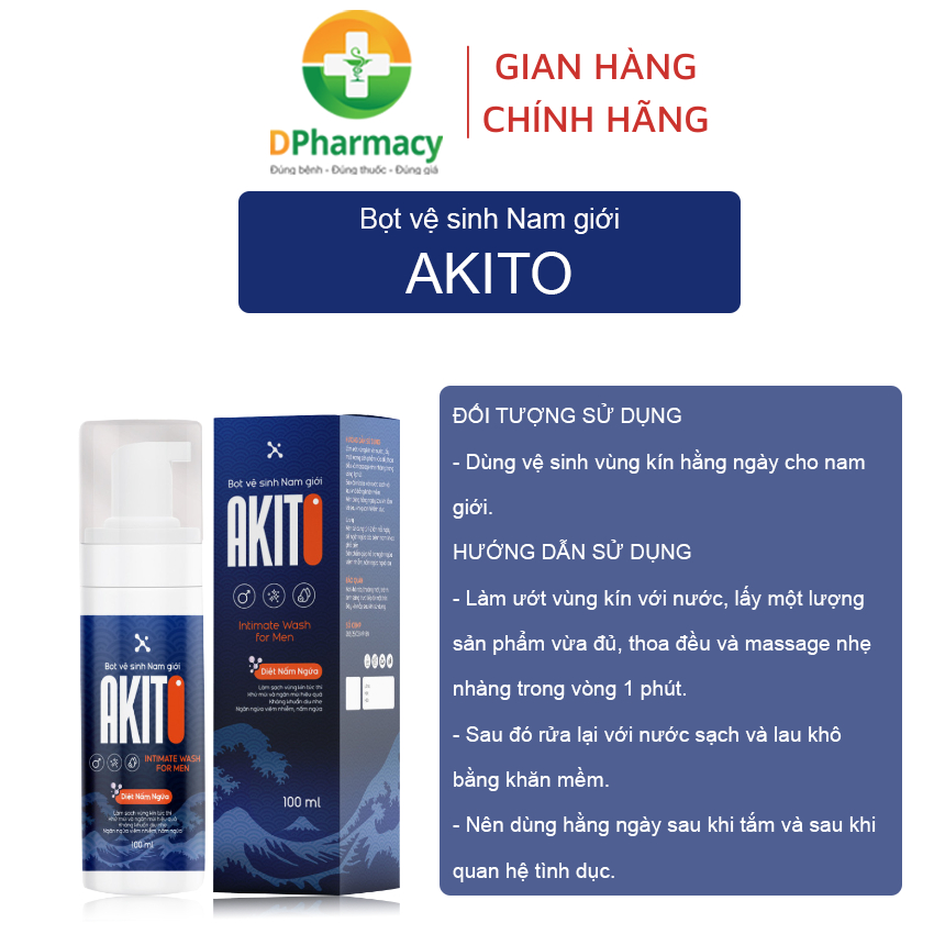 Bọt vệ sinh dành cho nam giới Akito diệt nấm candida, kháng khuẩn, khử mùi vùng kín 100ml