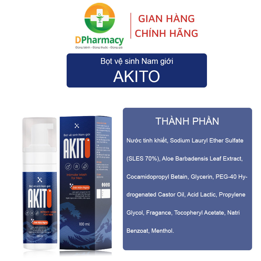 Bọt vệ sinh dành cho nam giới Akito diệt nấm candida, kháng khuẩn, khử mùi vùng kín 100ml