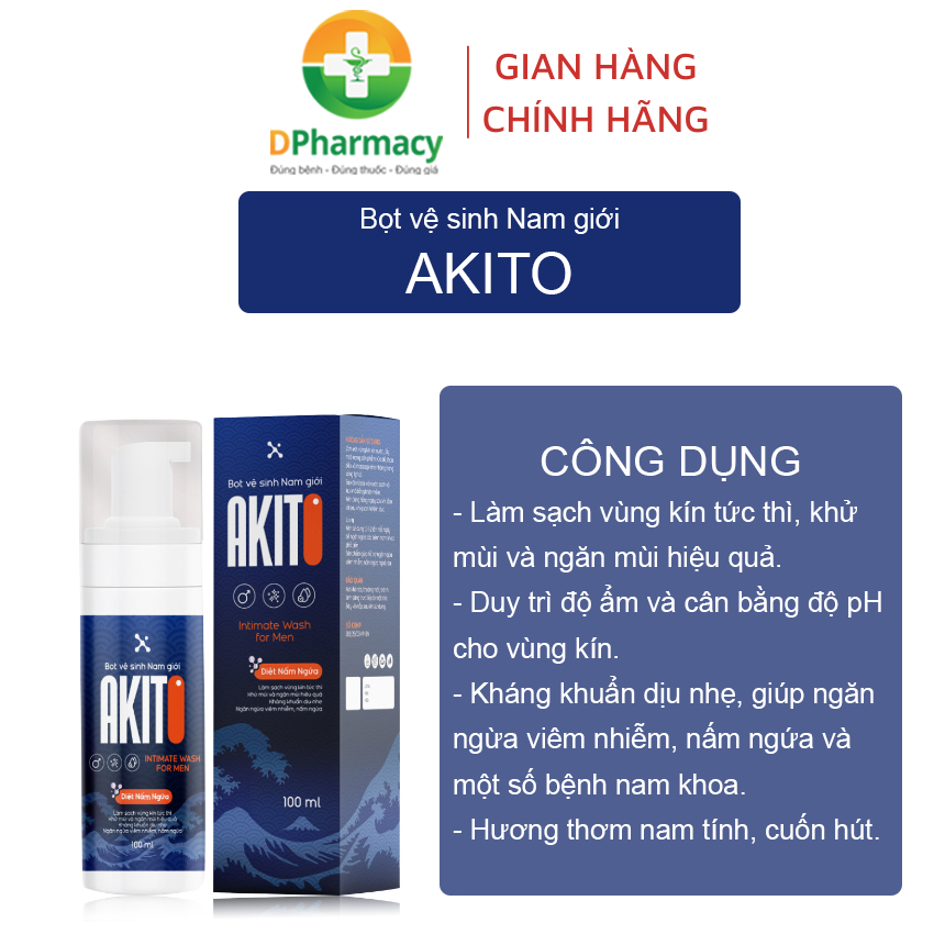 Bọt vệ sinh dành cho nam giới Akito diệt nấm candida, kháng khuẩn, khử mùi vùng kín 100ml