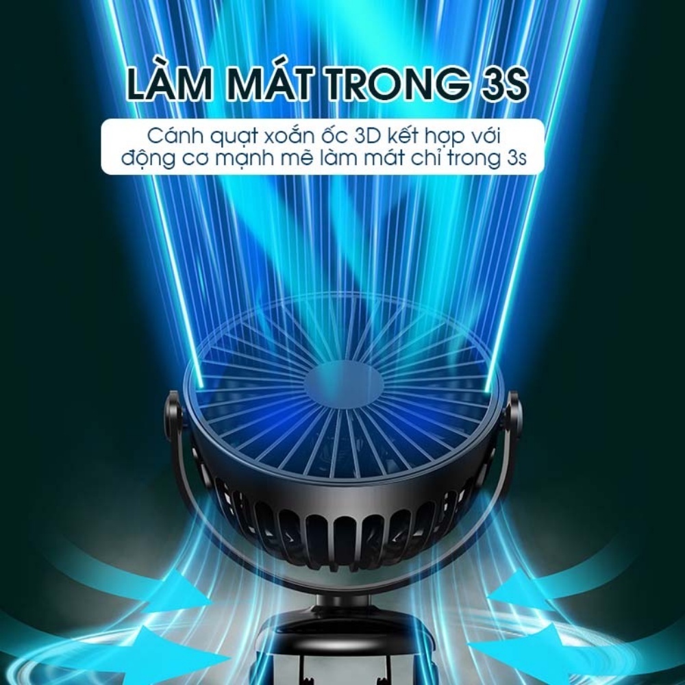 Quạt Mini | Quạt kẹp bàn Tích Điện Pin 10000 mAh Dung Lượng Lớn, Pin Khủng
