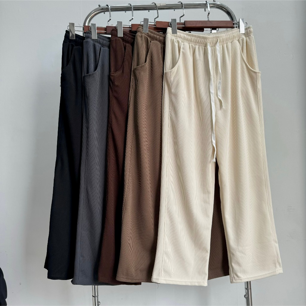 Quần Ống Rộng Bigsize Nữ,Quần Ống Suông Lưng Cao Big Size Vải Dệt Kim Thun Gân Co Giãn Thoải Mái Q14