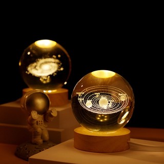 Quả Cầu Pha Lê Cao Cấp Kèm Đế Đèn Ngủ Phát Sáng LED Hình Phi Hành Gia - Quà Tặng Đèn Trang Trí