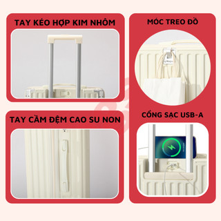 Vali kéo Siêu To Có Cốc Đựng Nước, Sạc Điện Thoại Size 28 302/309, Vali kéo du lịch Kingsun Size 28 Cao Cấp