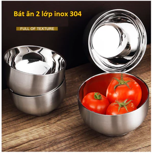 INOX 304 Bát 2 lớp Cách Nhiệt bát ăn trẻ em, người lớn Chén Ăn Canh Súp chống bỏng Tay INOX Dày
