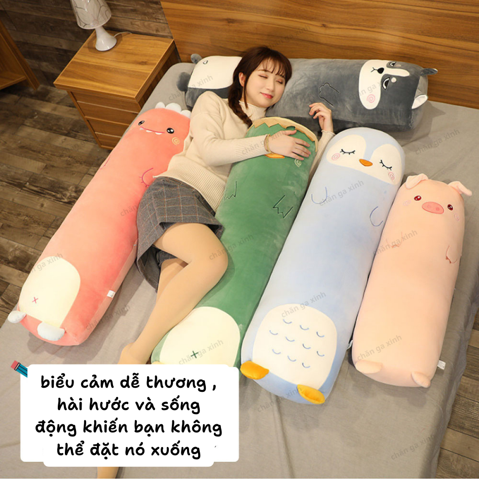 Gấu Bông gối ôm hình thú , gối dài gối ngủ đáng yêu