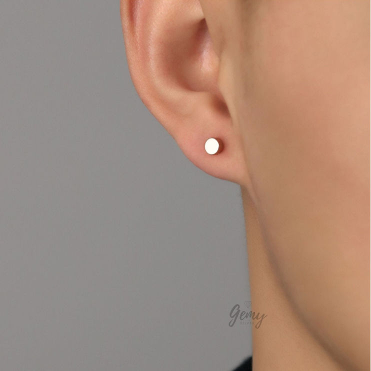Khuyên tai nam bạc s925 thiết kế trơn basic độc đáo Double Thread (1 chiếc) | GEMY SILVER KN123