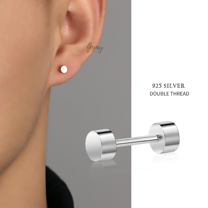 Khuyên tai nam bạc s925 thiết kế trơn basic độc đáo Double Thread (1 chiếc) | GEMY SILVER KN123