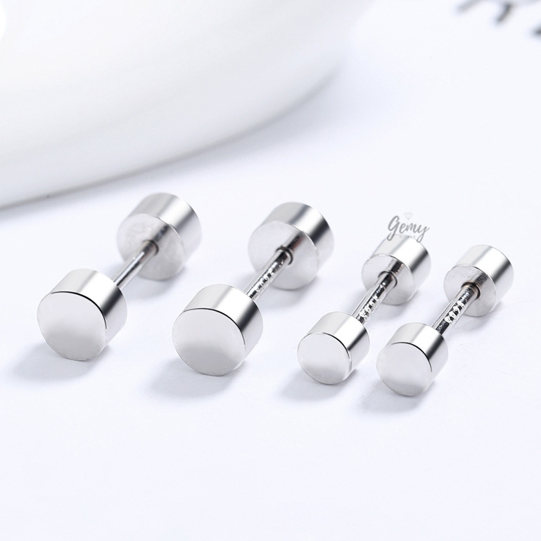 Khuyên tai nam bạc s925 thiết kế trơn basic độc đáo Double Thread (1 chiếc) | GEMY SILVER KN123