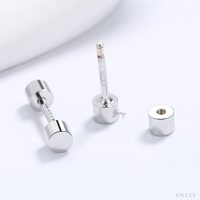 Khuyên tai nam bạc s925 thiết kế trơn basic độc đáo Double Thread (1 chiếc) | GEMY SILVER KN123
