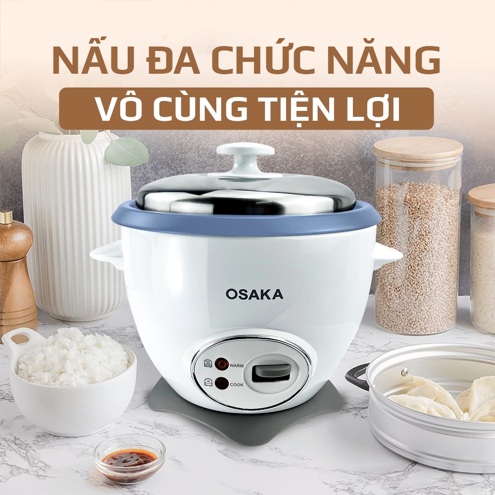 Nồi Cơm Điện OSAKA RC-220 Dung Tích 2.2L, Công Suất 900W - Lòng Nồi Chống Dính - Nắp Inox 304