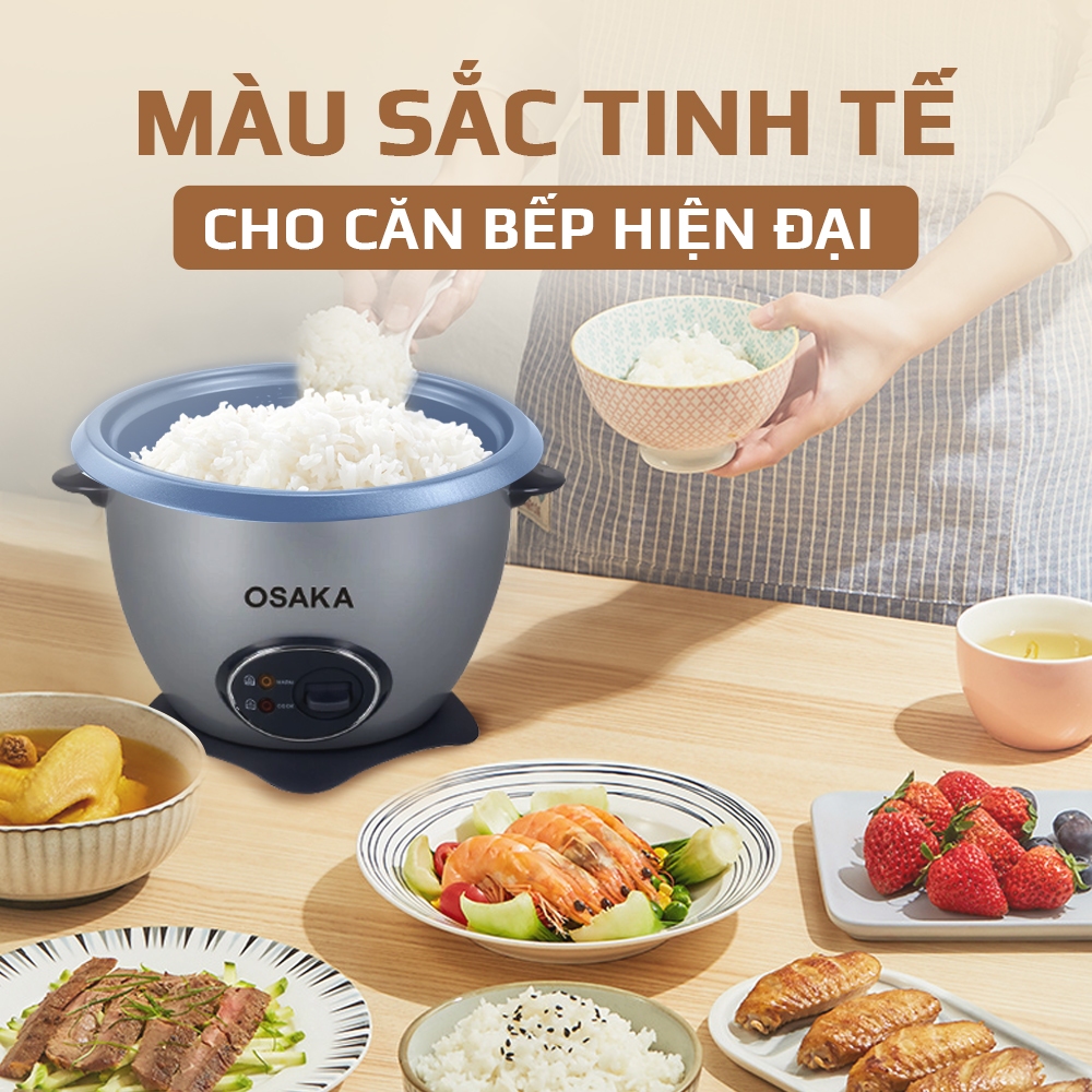 Nồi Cơm Điện OSAKA RC-220R Dung Tích 2.2L, Công Suất 900W - Lòng Nồi Chống Dính - Nắp Inox 304
