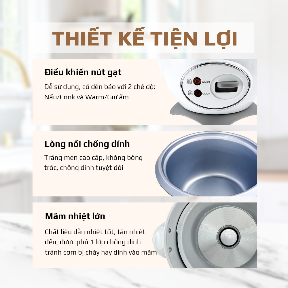 Nồi Cơm Điện OSAKA RC-220 Dung Tích 2.2L, Công Suất 900W - Lòng Nồi Chống Dính - Nắp Inox 304