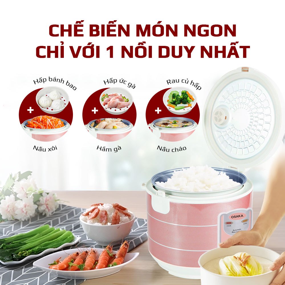 Nồi Cơm Điện OSAKA RC-118T Dung Tích 1.8L - Mâm Nhiệt Lớn - Tráng Men Titanium Chống Dính - Nắp Gài