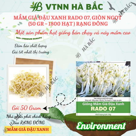 Hạt Giống Mầm Giá Đậu Xanh RADO 07 (Gói 50g~1800 Hạt) Rạng Đông, Dễ Trồng, Nhanh Thu Hoạch, Giàu Dinh Dưỡng