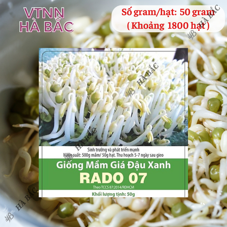Hạt Giống Mầm Giá Đậu Xanh RADO 07 (Gói 50g~1800 Hạt) Rạng Đông, Dễ Trồng, Nhanh Thu Hoạch, Giàu Dinh Dưỡng