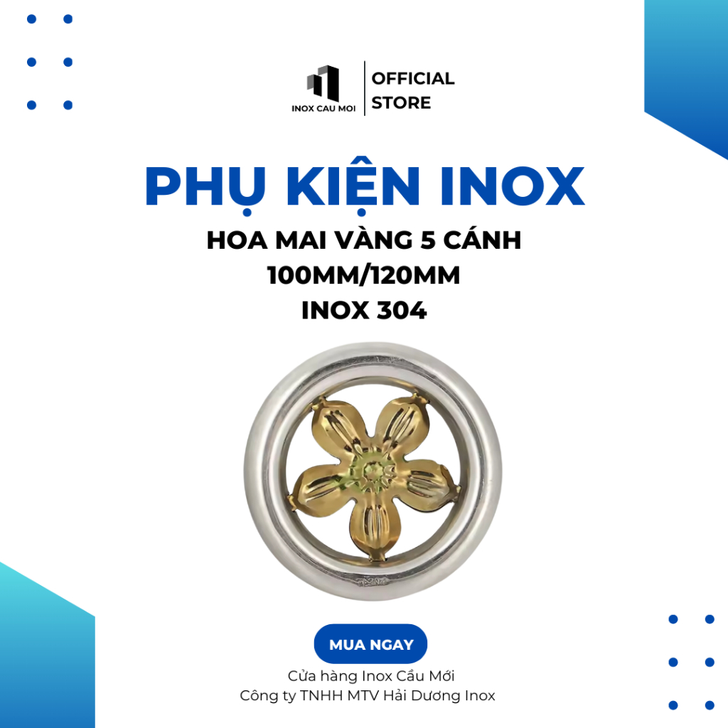 Vòng hoa mai 5 cánh inox 304, kích thước 100mm,120mm, phụ kiện trang trí cổng, ban công, hàng rào