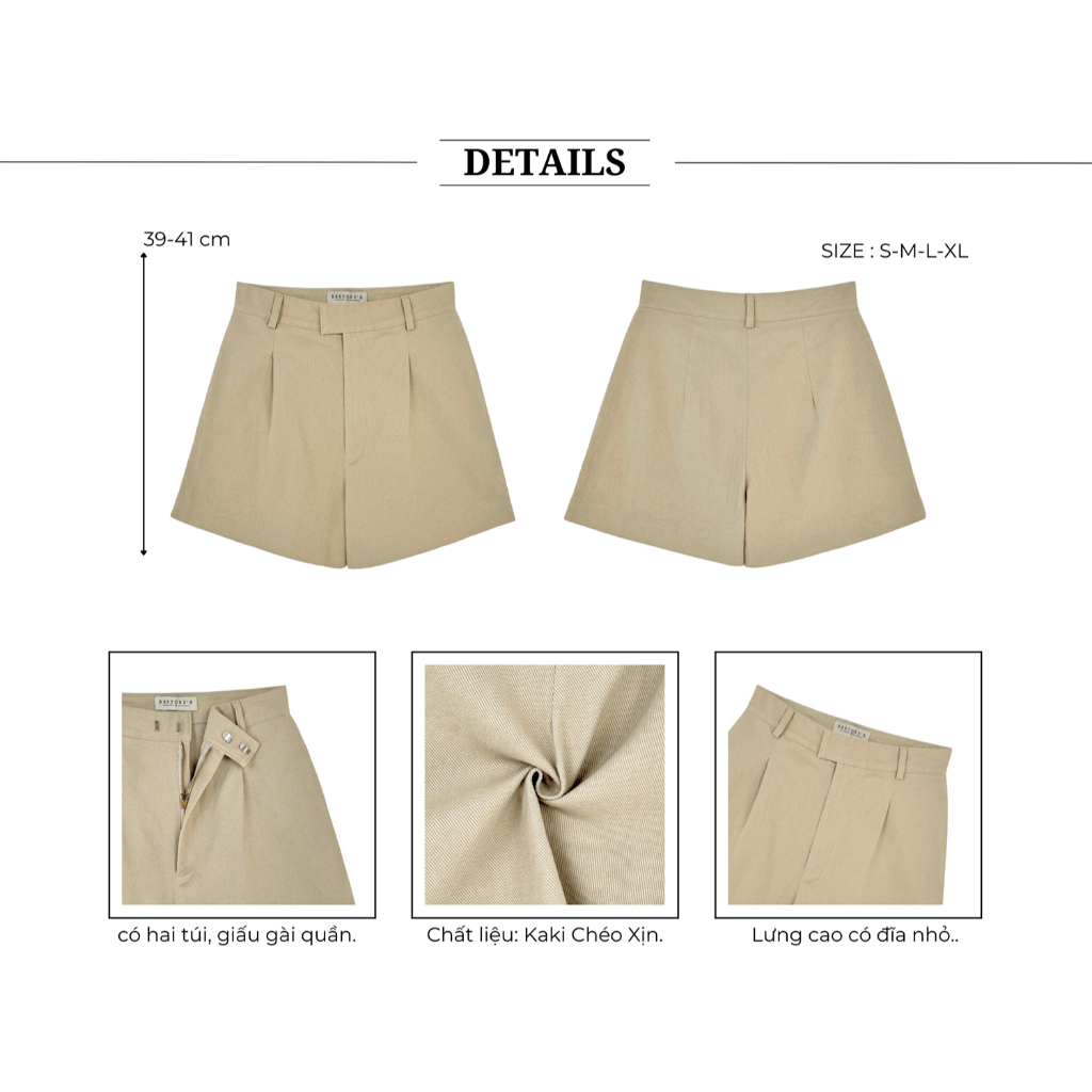 Ảnh BBSTORE’S Quần Short Kaki Lưng Cao Bản Đỉa Nhỏ Thanh Lịch - Q3117 3