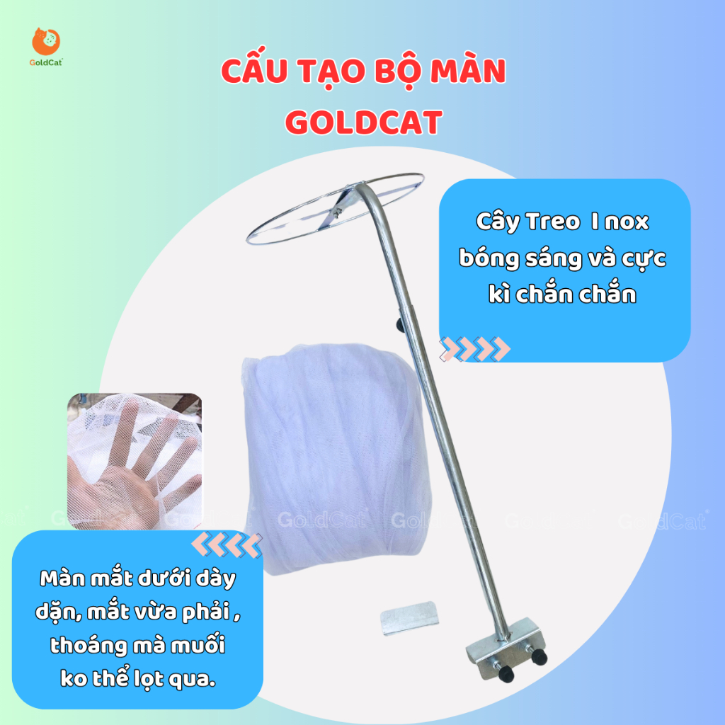 Ảnh Màn Cũi Cho Bé GOLDCAT Và Cây Treo Màn Chất Liệu Vải Mắt Lưới Cao Cấp, Khung Treo Tăng Chỉnh Độ Cao Thông Minh 2