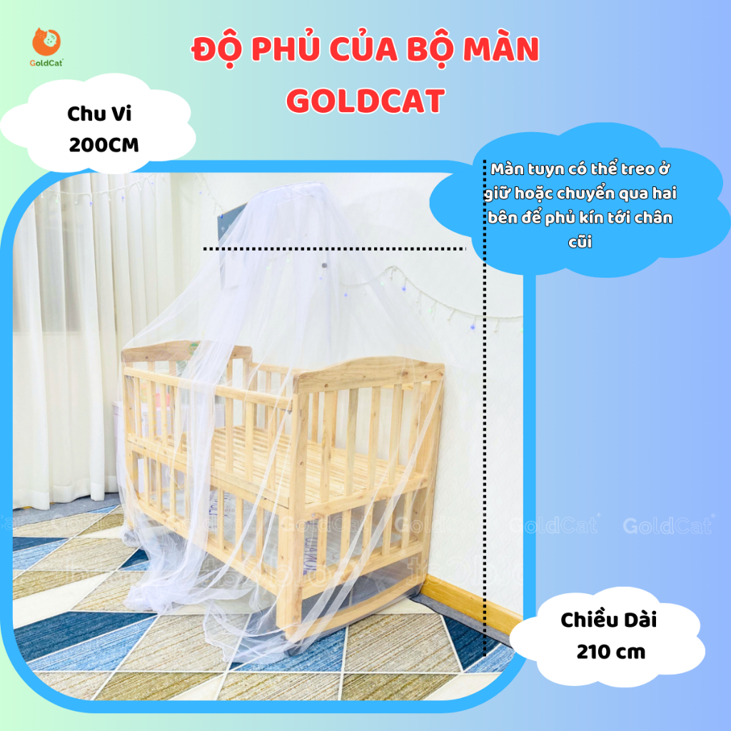 Ảnh Màn Cũi Cho Bé GOLDCAT Và Cây Treo Màn Chất Liệu Vải Mắt Lưới Cao Cấp, Khung Treo Tăng Chỉnh Độ Cao Thông Minh 1