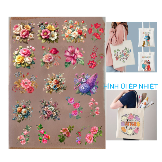 Hình ủi nhiệt quần áo, túi xách vintage, Sticker ủi áo tại nhà bằng bàn là, in sticker theo yêu cầu