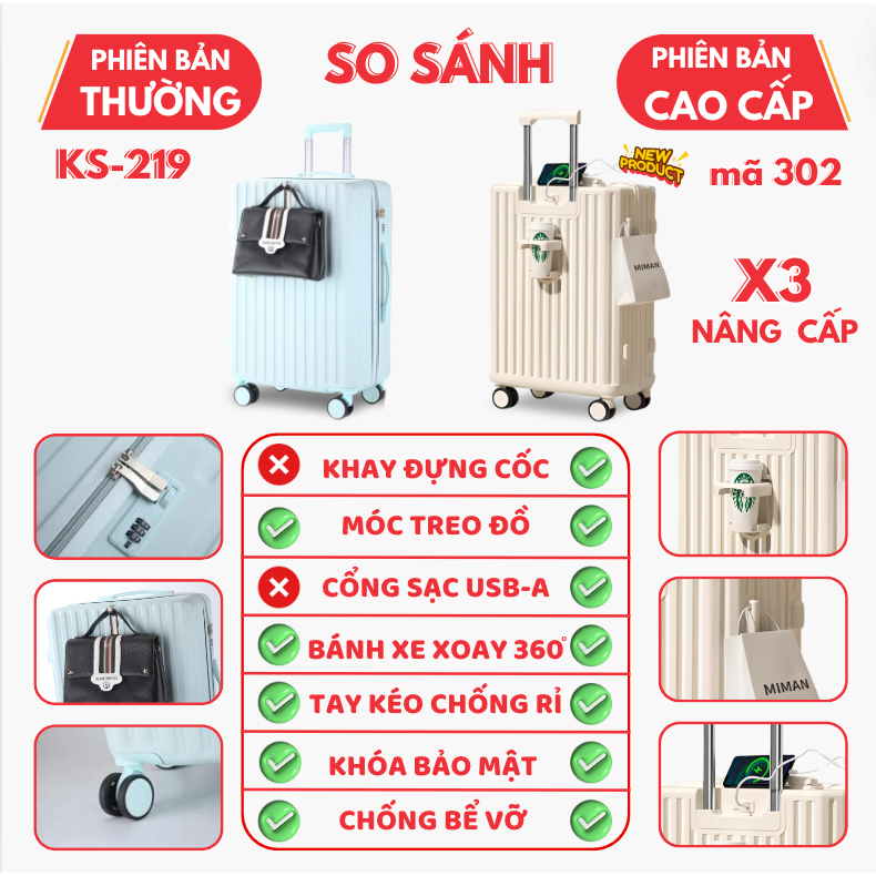 Ảnh Vali kéo du lịch cao cấp Kingsun Size20/24/28inch 219/302 Bảo hành 5 năm 2