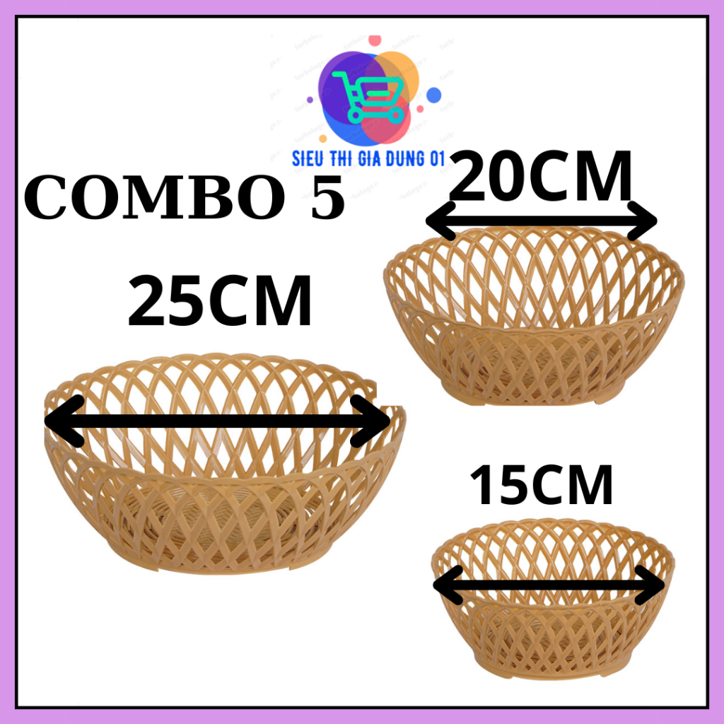 Combo 5 Cái Rổ nhựa giả mây tròn (có 3 size ) 15cm 20cm 26cm Việt Nhật ...