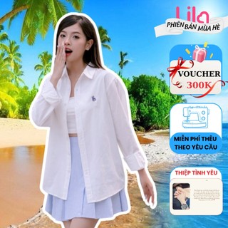 Áo Sơ Mi Nam Nữ LILA Thêu Tên Theo Yêu Cầu, Áo Sơ Mi Unisex Kẻ Sọc Tay Dài Hàn Quốc Chất Liệu Oxford Form Rộng