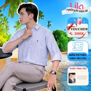 Áo sơ mi kẻ sọc nam Stripeshirt LILA thêu logo tên theo yêu cầu vải Oxford Premium cao cấp phong cách Hàn Quốc