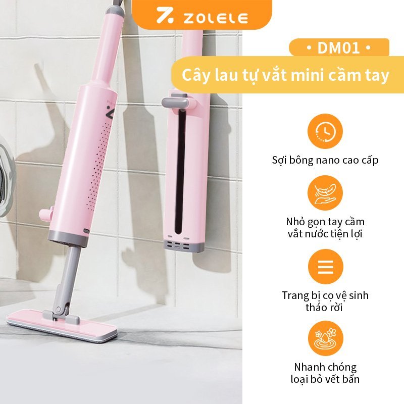 Ảnh Cây lau mini tự vắt ZOLELE DM01 lau kính, lau bàn nhỏ gọn cầm tay tháo rời tiện lợi ( Màu Hồng ) 2