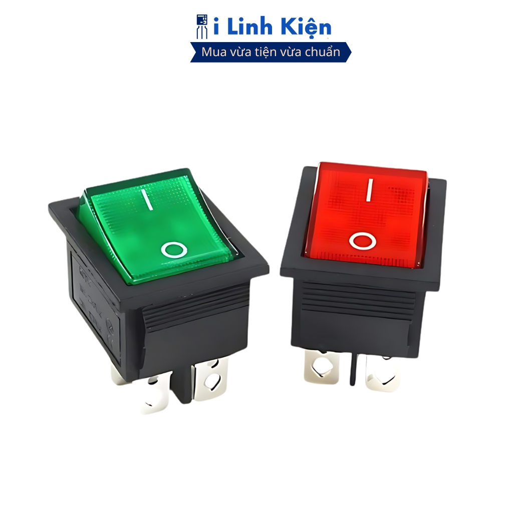 Công tắc bập bênh KCD4-102 4P 16A 250V đèn đỏ/ xanh lá iLinhkien