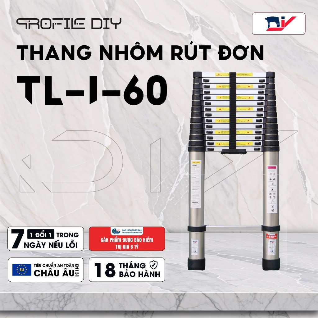 Thang nhôm rút đơn DIY TL-I-60 chiều cao sử dụng tối đa 6.0M