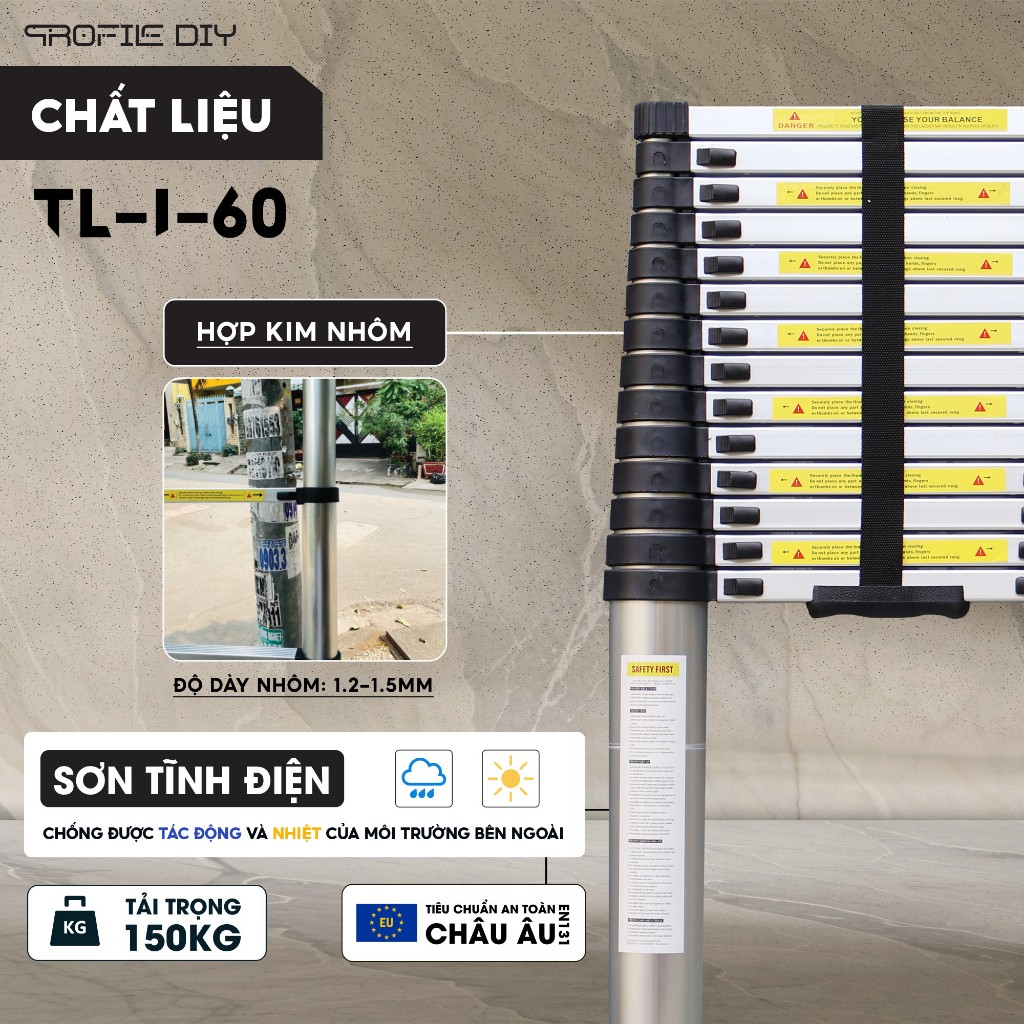 Thang nhôm rút đơn DIY TL-I-60 chiều cao sử dụng tối đa 6.0M