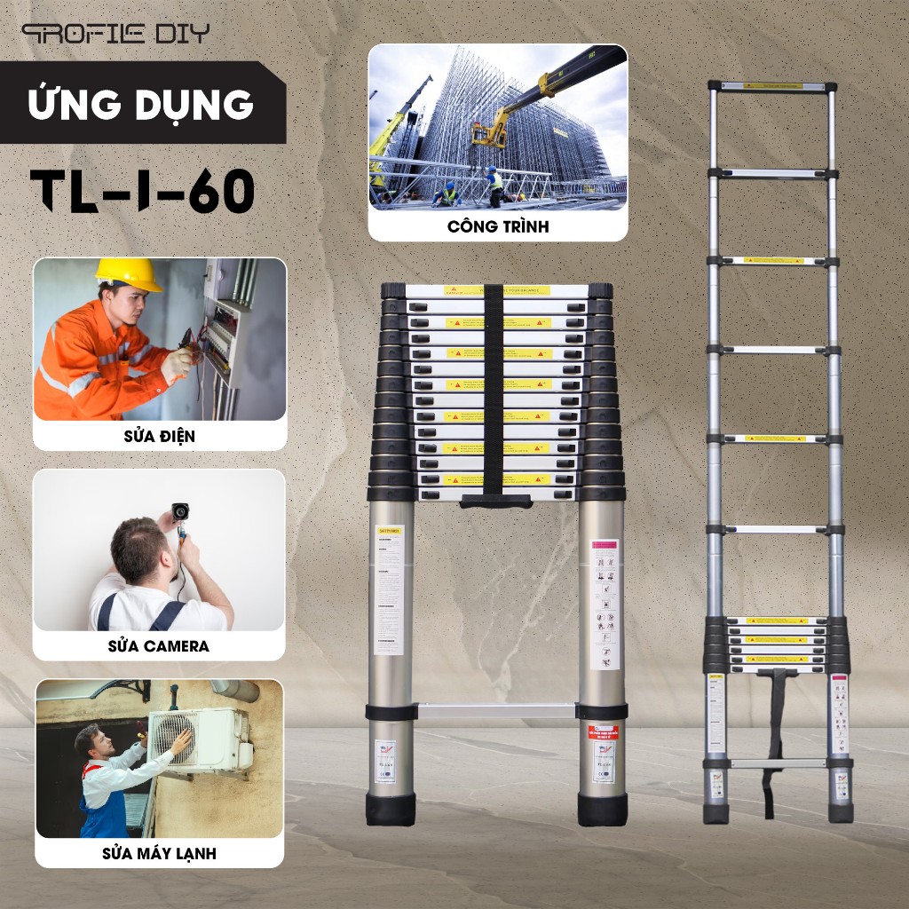Thang nhôm rút đơn DIY TL-I-60 chiều cao sử dụng tối đa 6.0M