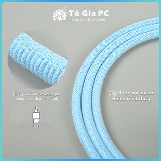 Dây cáp xoắn lò xo bàn phím cơ USB - type C dây dù Polyethylene 3 mét, đầu nối kim loại GX cao cấp
