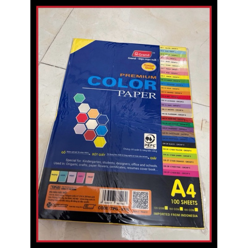 [BUÔN ] BÌA MÀU A4 TRỘN 5 MÀU TM (GRAM 100 TỜ) - VPP QUỐC HUY.