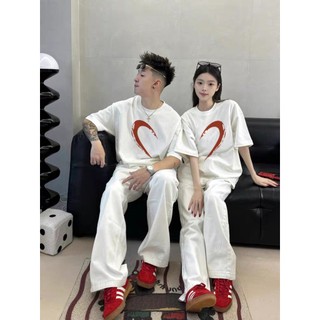 Áo Thun Đôi Nam Nữ Nửa Trái Tim Đỏ Mặc Cùng Người Yêu, Áo Đôi Chất Liệu Prenium Cotton Hình croptop nữ 100% [A044]