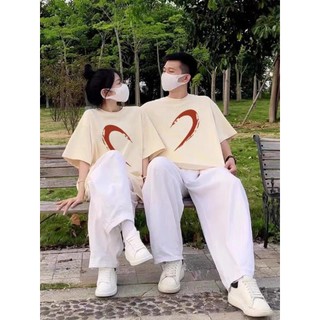 Áo Thun Đôi Nam Nữ Nửa Trái Tim Đỏ Mặc Cùng Người Yêu, Áo Đôi Chất Liệu Prenium Cotton Hình croptop nữ 100% [A044]