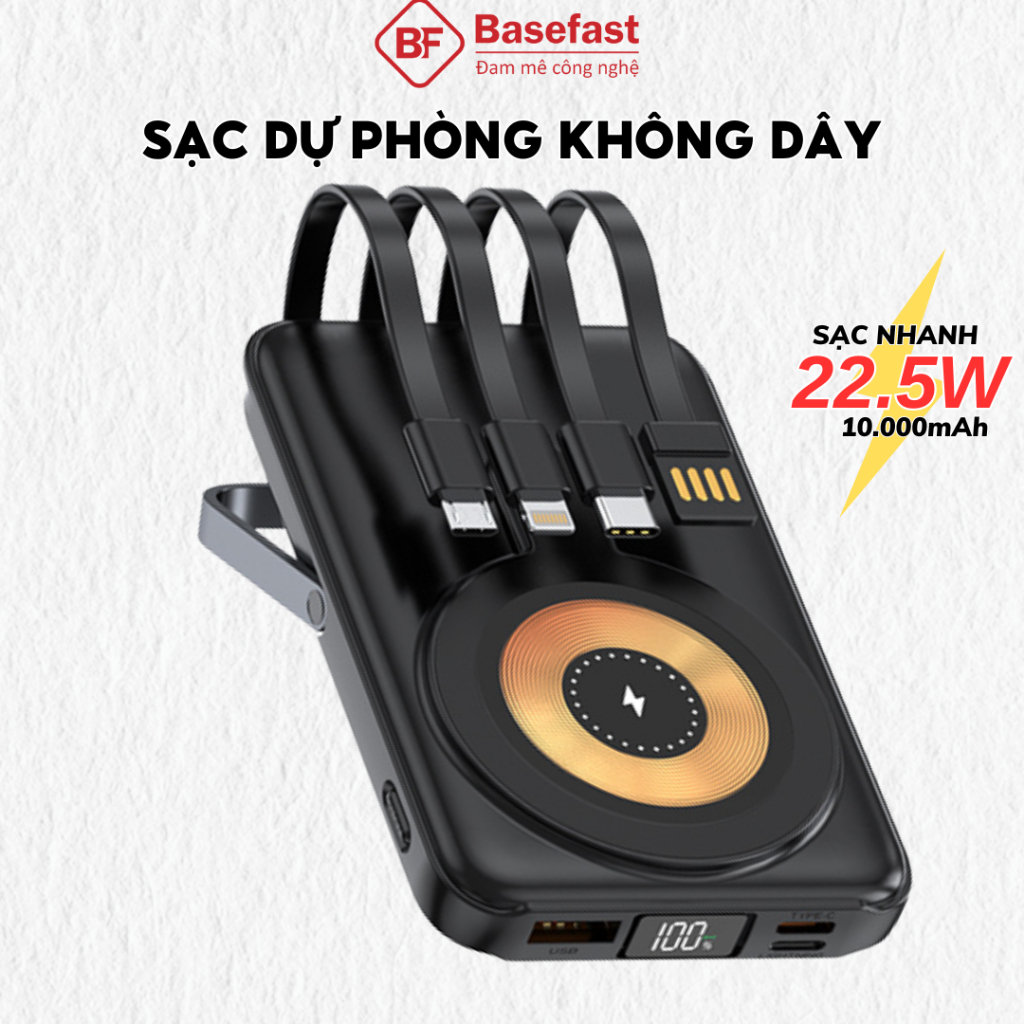 Sạc dự Phòng không dây Basefast 10000mAh Pin sạc nhanh 22.5W có sẵn 3 ...