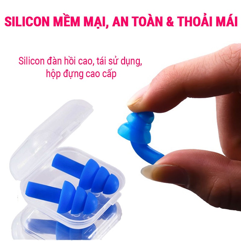 Bộ 2 nút bịt tai silicon EN2 nhỏ gọn, có hộp cho bé cao cấp chống nước khi bơi SPORTY