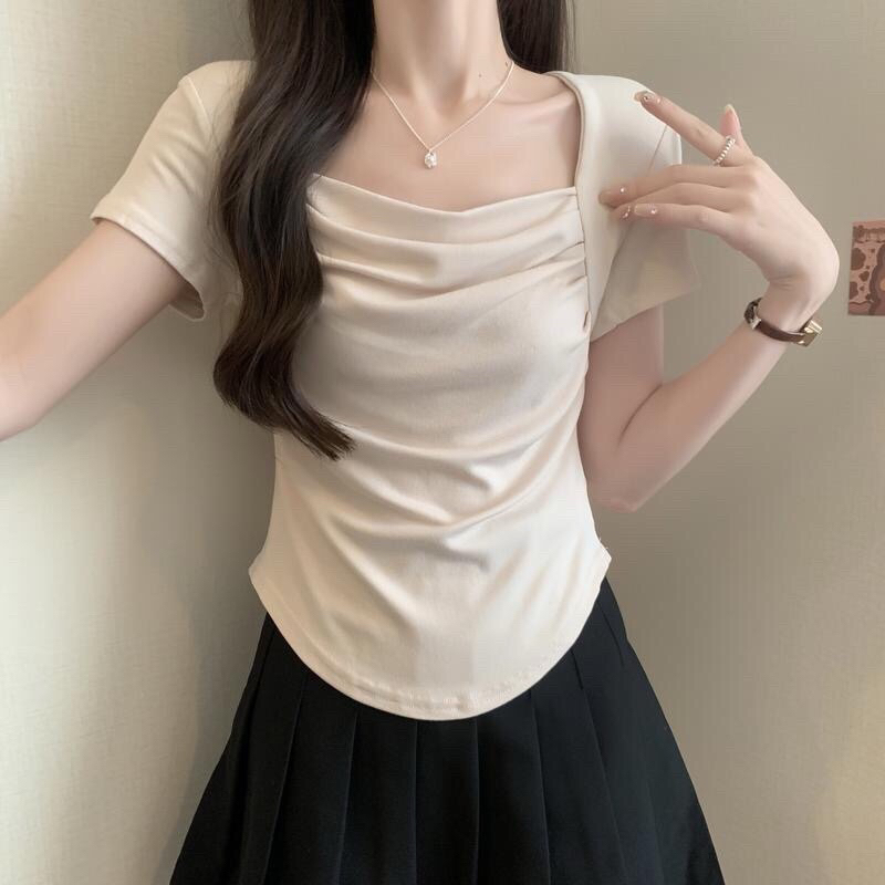 Áo thun nhún ngực - có BIGSIZE - áo cổ vuông chun eo ôm dáng dễ thưn A301 | BigBuy360 - bigbuy360.vn